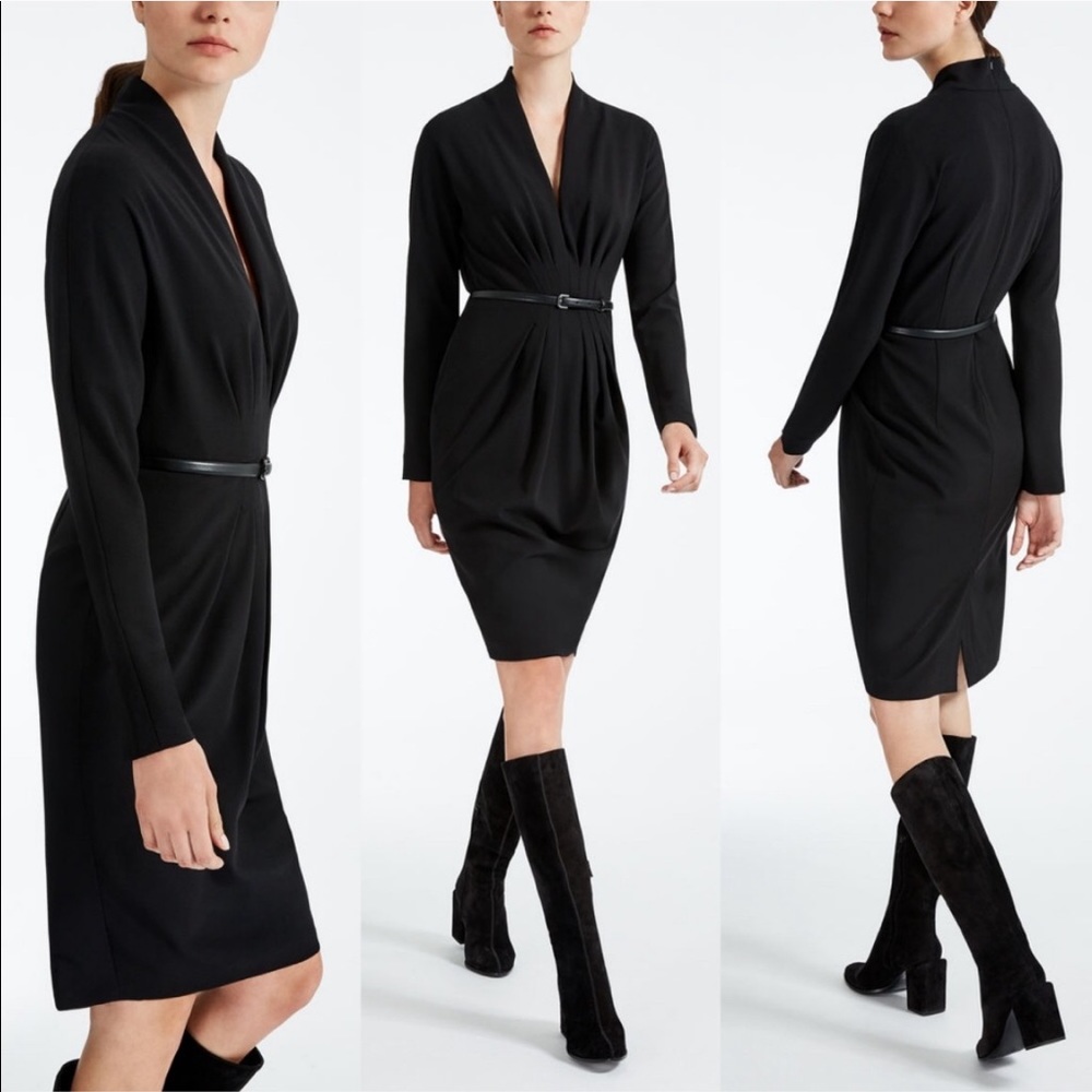 MaxMara Black Afosi Virgin Wool Long Sleeve Dress